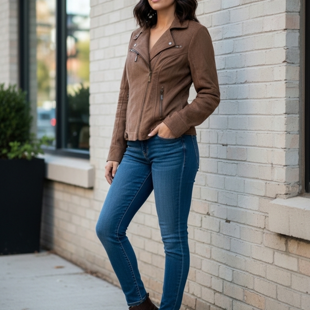 Women's Brown Faux Suede Jacket